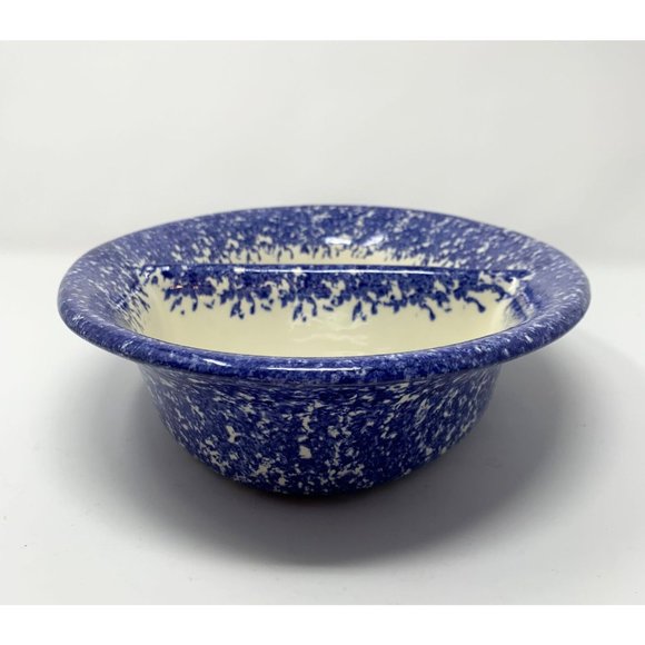 MOLLY DALLAS ROUND DIVIDED VEGETABLE BOWL ~ Pig Cow Blue Spatterware Farmhouse - Picture 4 of 10